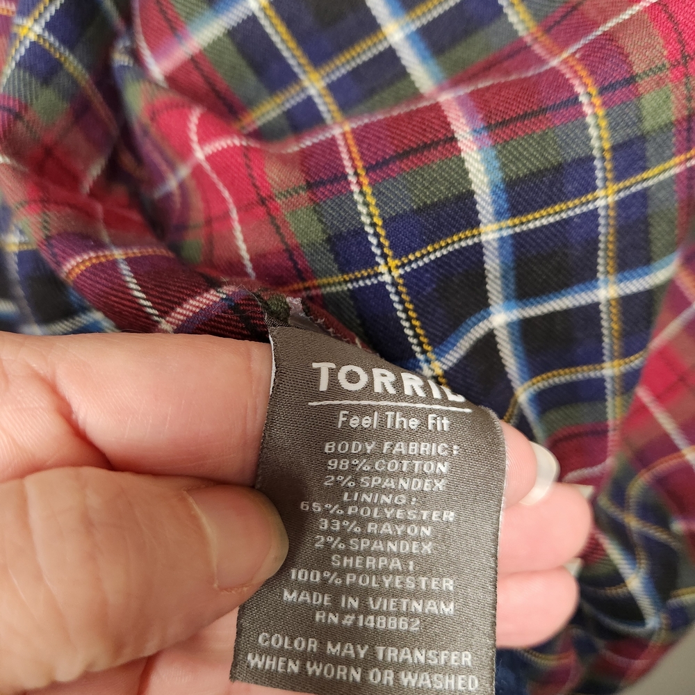 Torrid Sherpa Lined Denim Jacket Plaid Lined Size 1 (Plus) Cozy Jean Coat - Picture 5 of 8